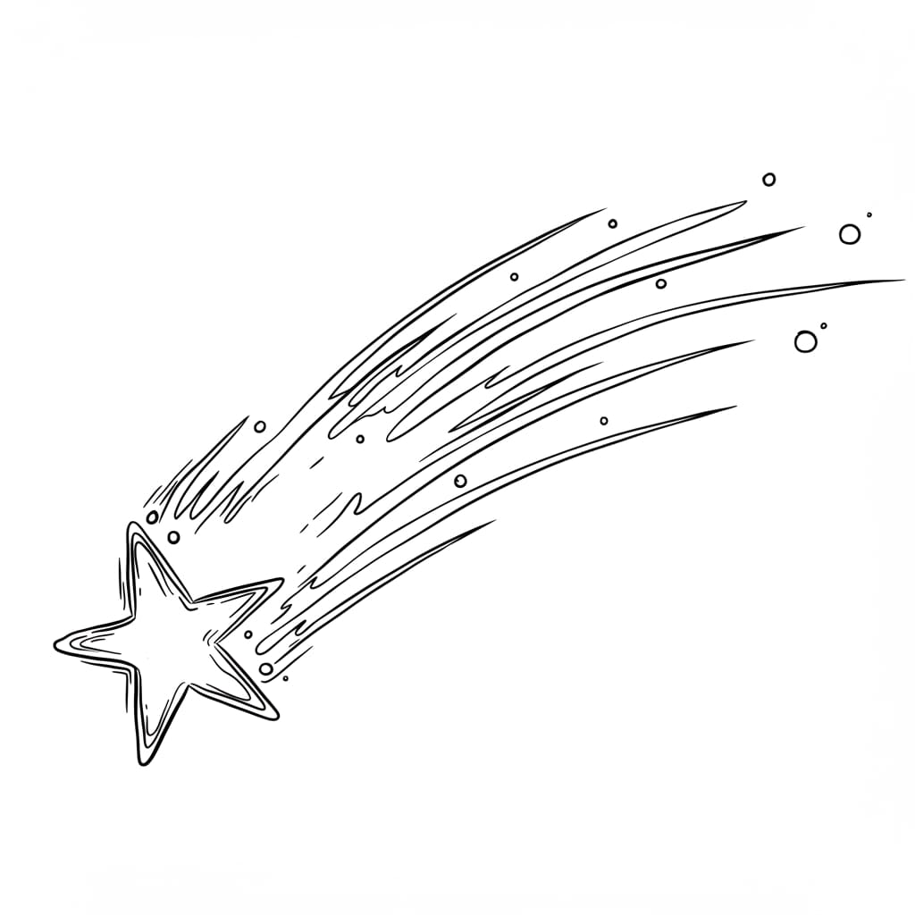 Desenho de uma estrela cadente com uma cauda brilhante, ideal para colorir.