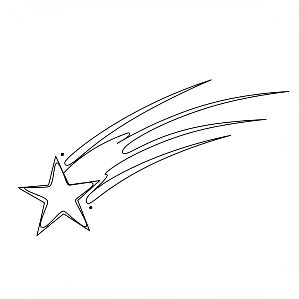 Desenho de uma estrela cadente com rastro para colorir.
