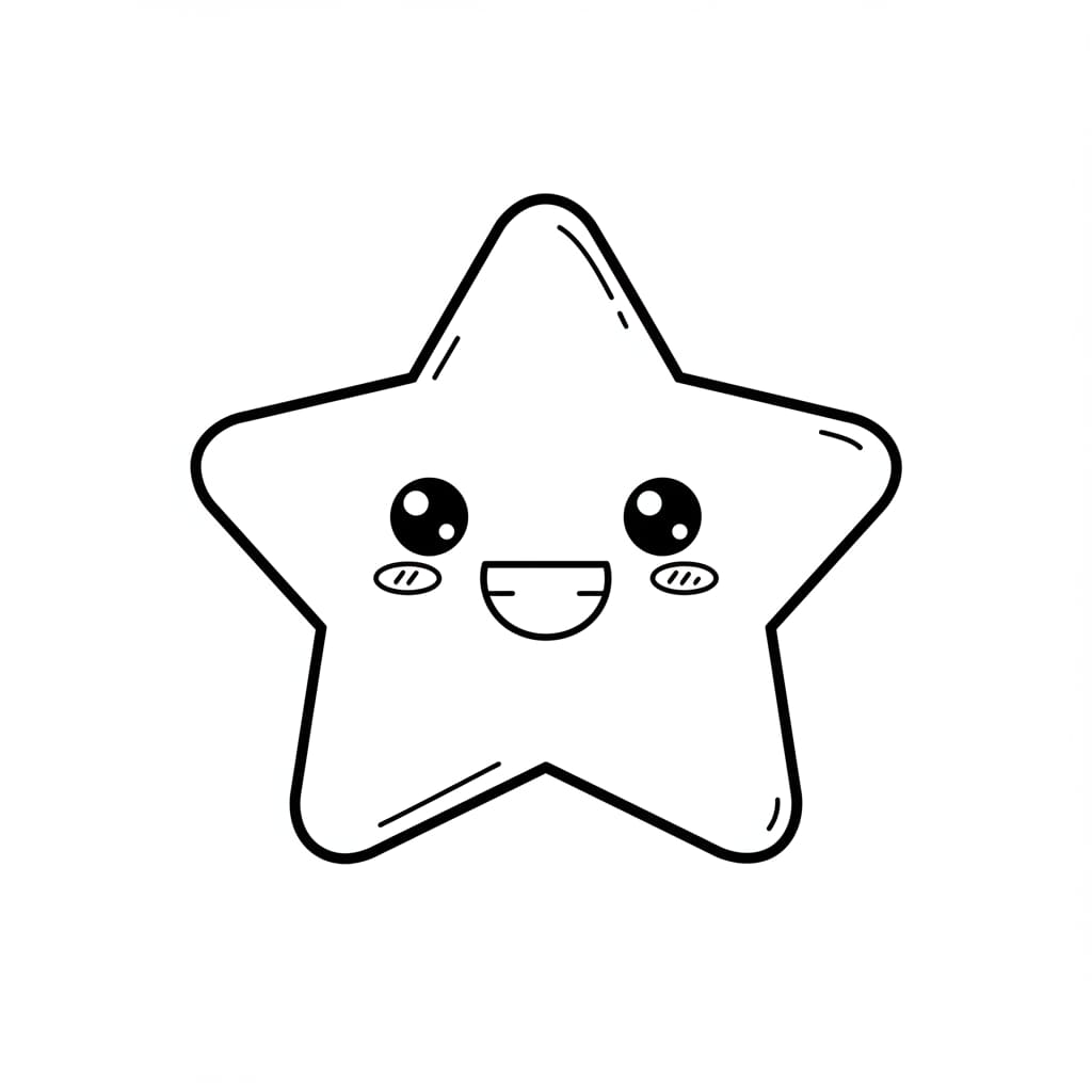 Desenho de uma estrela com um rosto sorrindo, pronta para colorir.