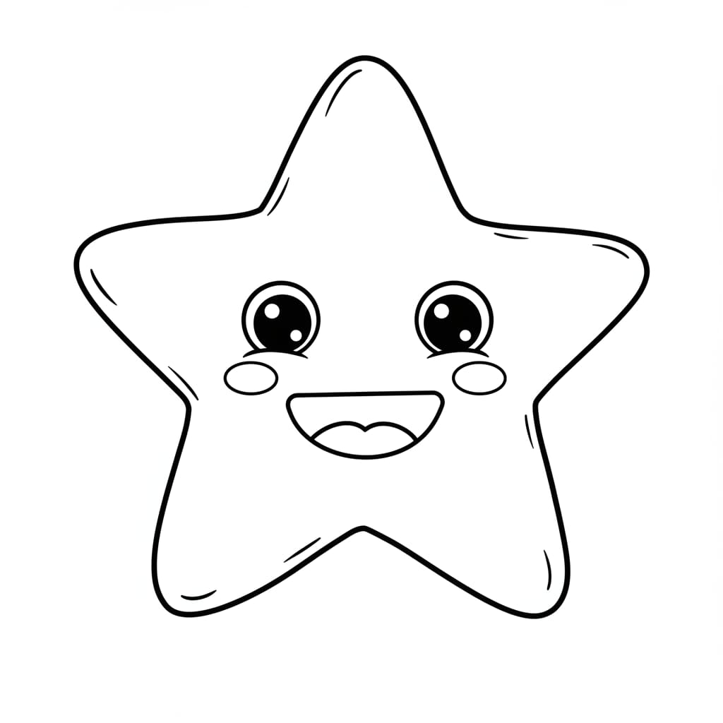 Desenho de uma estrela com rosto feliz, pronta para colorir.