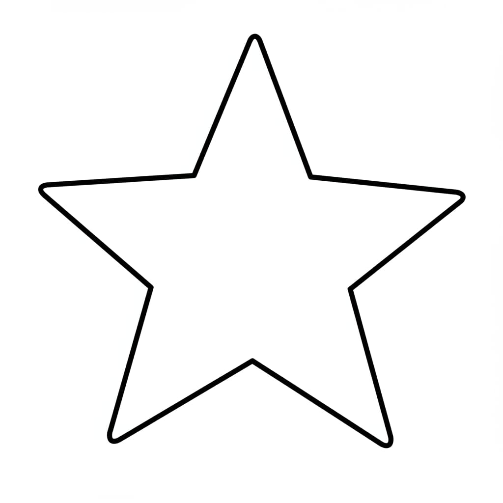 Desenho de uma estrela de cinco pontas com contorno preto e interior branco, pronta para colorir.