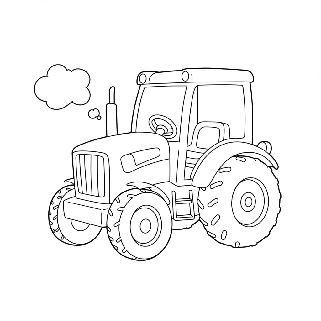 Desenho de um trator com cabine, pronto para colorir.
