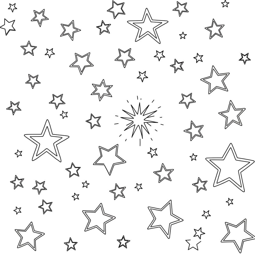 Desenho simples de várias estrelas para colorir.