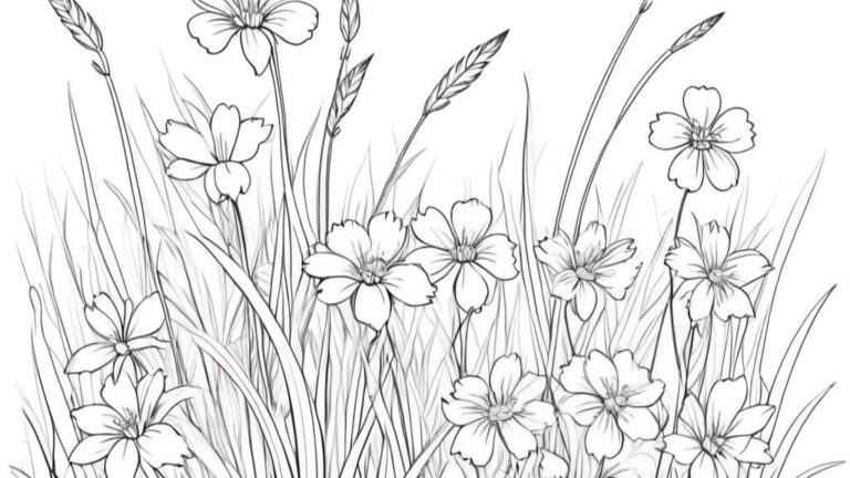 Desenho de Grama com Flores: Beleza Simples e Relaxante