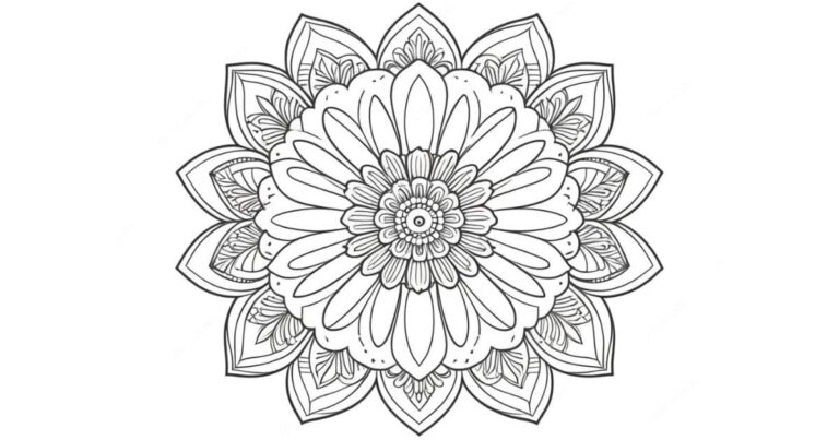 Desenho de Mandala de Flores para Colorir: Relaxe Colorindo