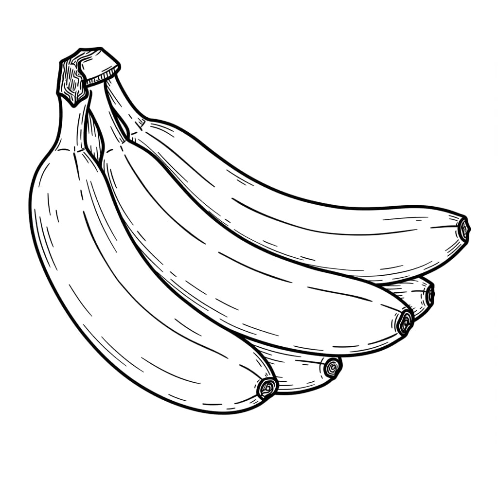 Desenho de um cacho de bananas pronto para colorir.