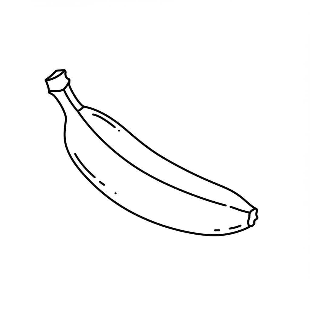 Desenho de uma banana simples, em preto e branco, pronta para colorir.