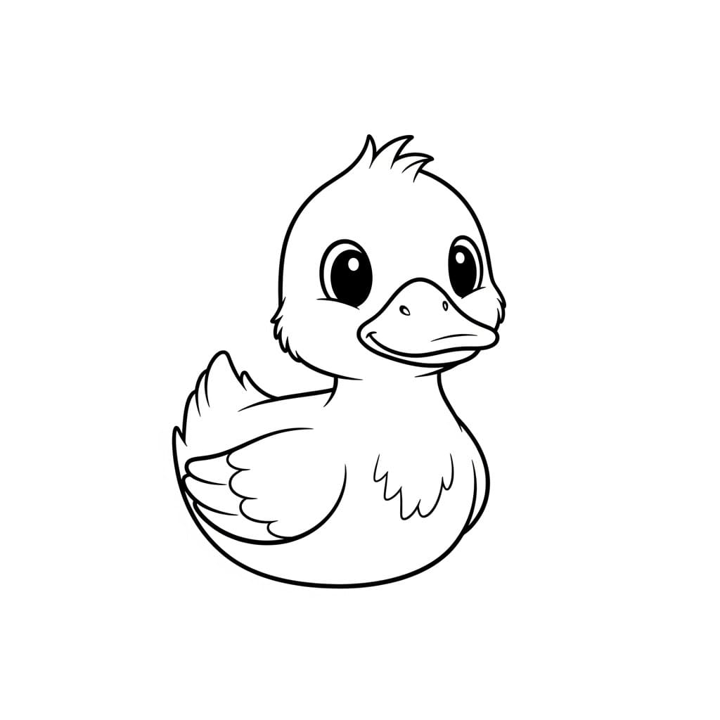 Desenho de um patinho fofo, em traço simples, pronto para colorir.
