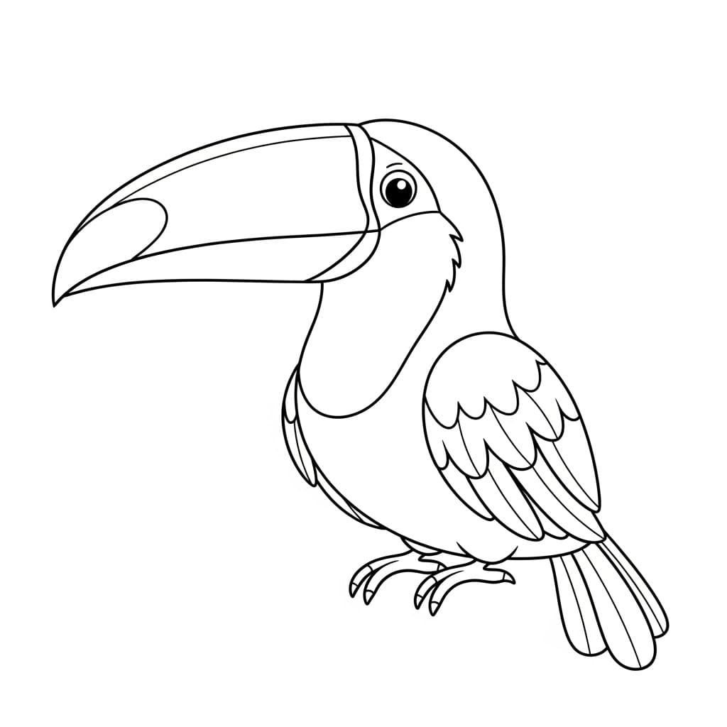 Desenho de um tucano estilizado para colorir, perfeito para atividades infantis.