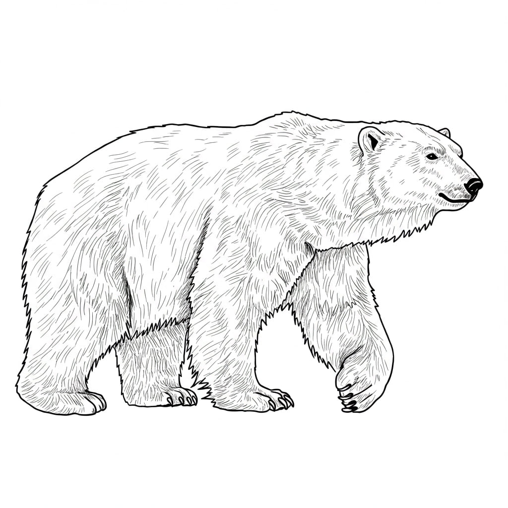 Desenho de um urso polar andando, pronto para colorir.