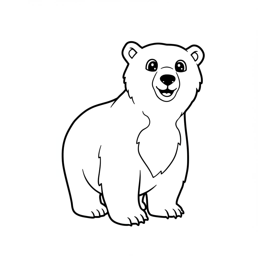 Desenho de um ursinho amigável em preto e branco, pronto para colorir.