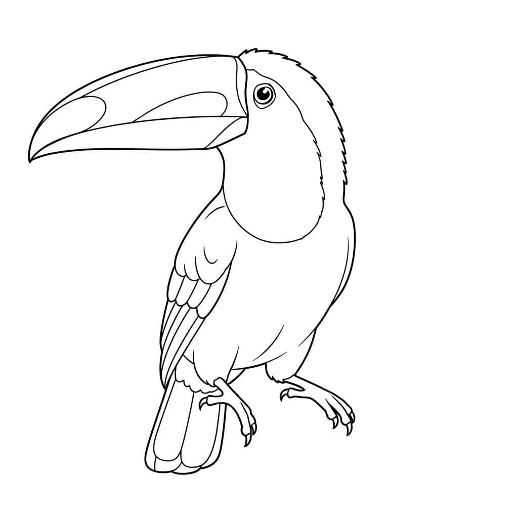 Desenho de um tucano para colorir, mostrando a silhueta da ave tropical.