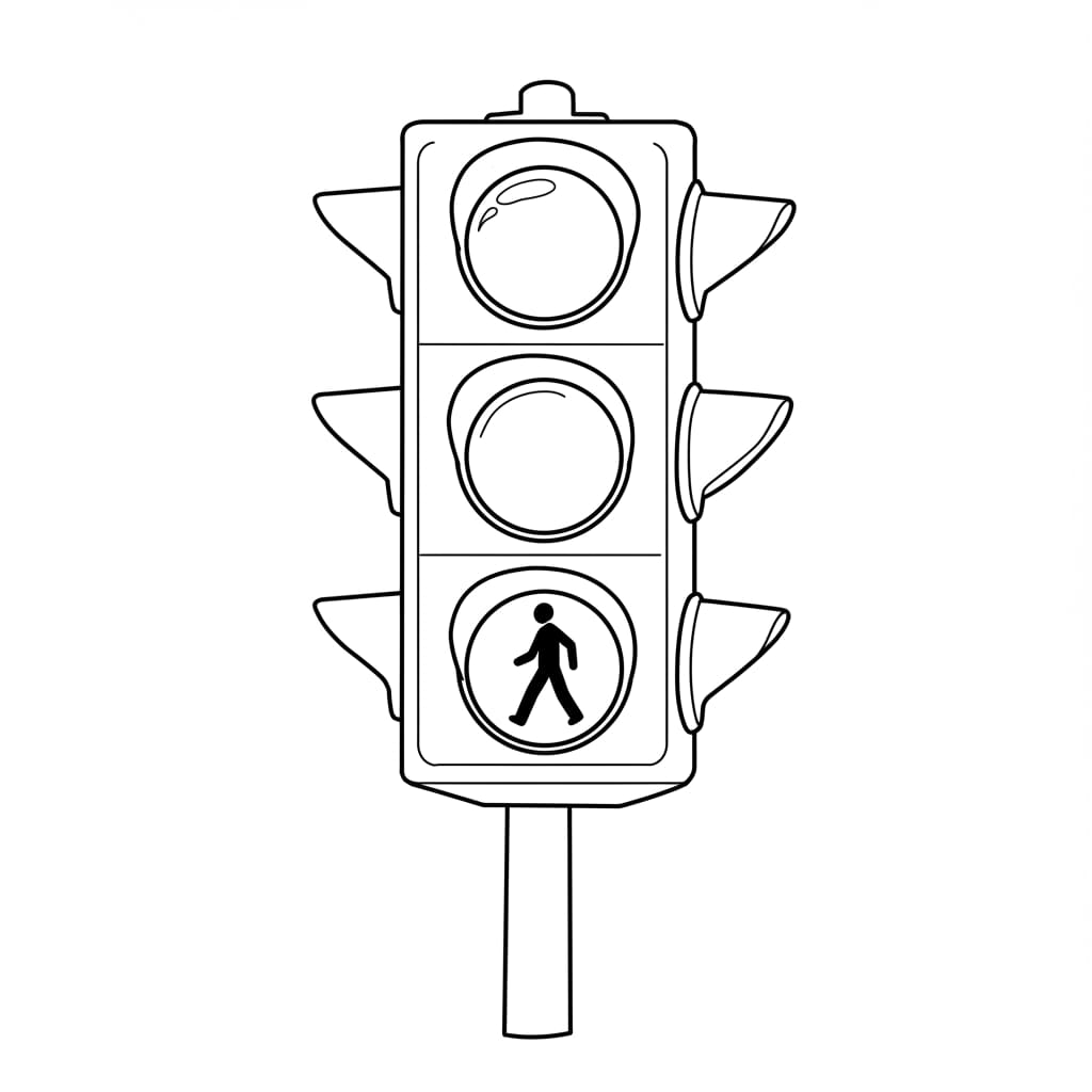 Desenho de semáforo de pedestres para colorir, com boneco indicando a travessia.