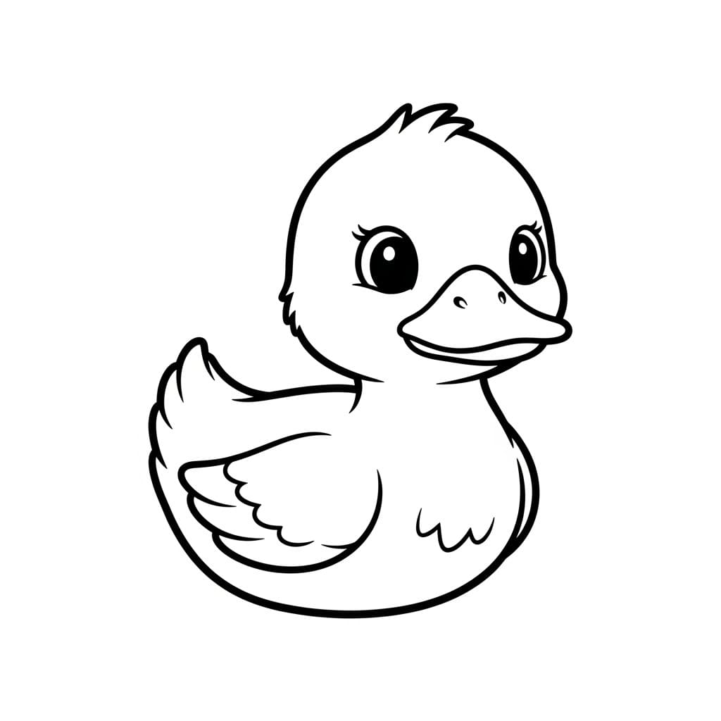 Desenho de um patinho sorrindo, pronto para colorir.
