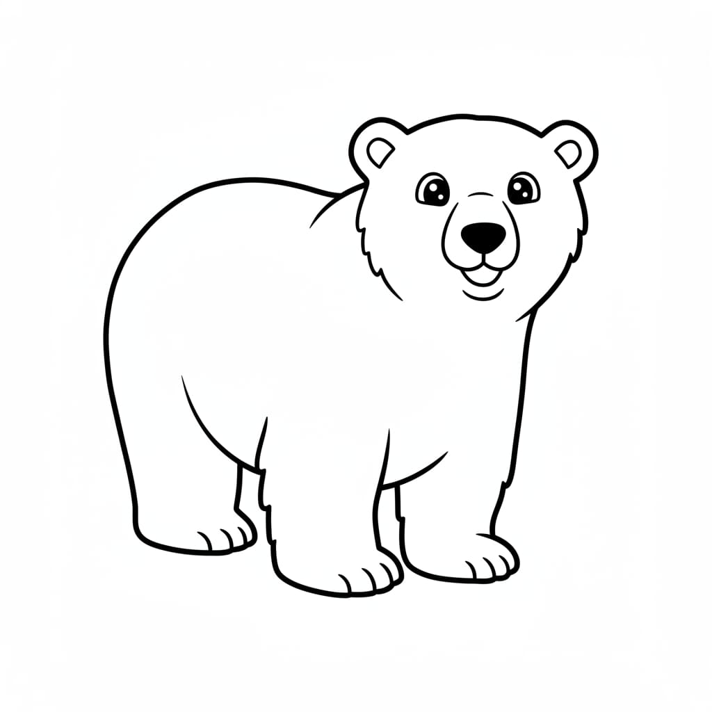 Desenho de um urso polar sorrindo, pronto para colorir.