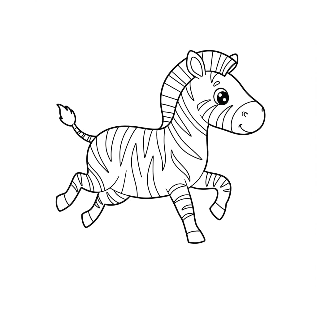 Desenho de uma zebra feliz, em preto e branco, ideal para colorir.